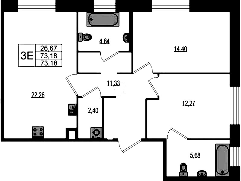 2-комнатная квартира 73.18 м², 1/4 эт., ЖК «Ranta Residence»